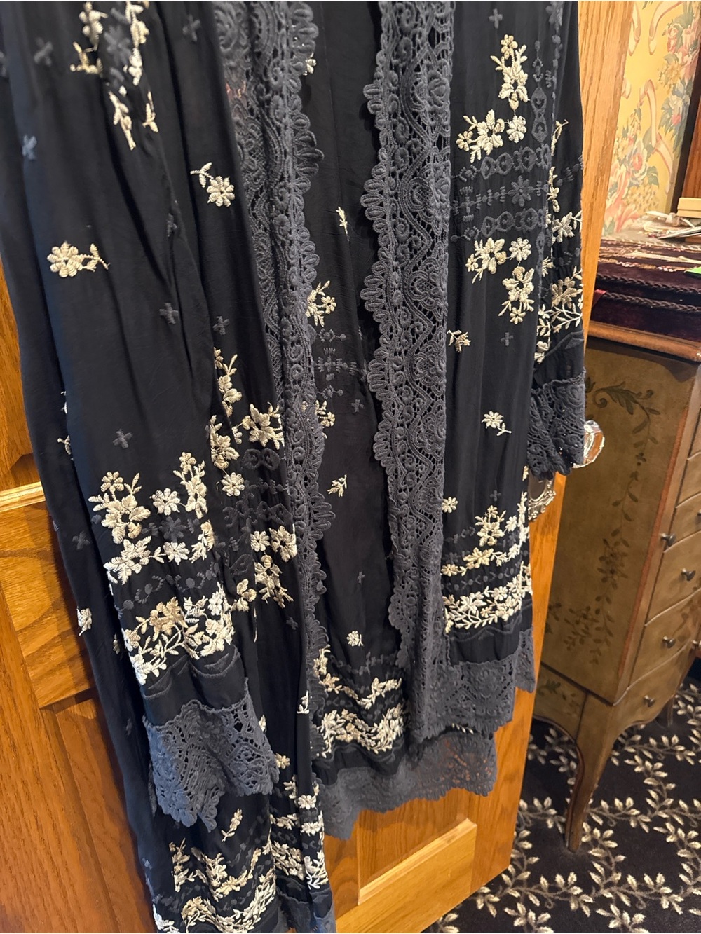 Johnny Was Black Cardigan with Cream Floral Embroidery - Picture 2 of 5